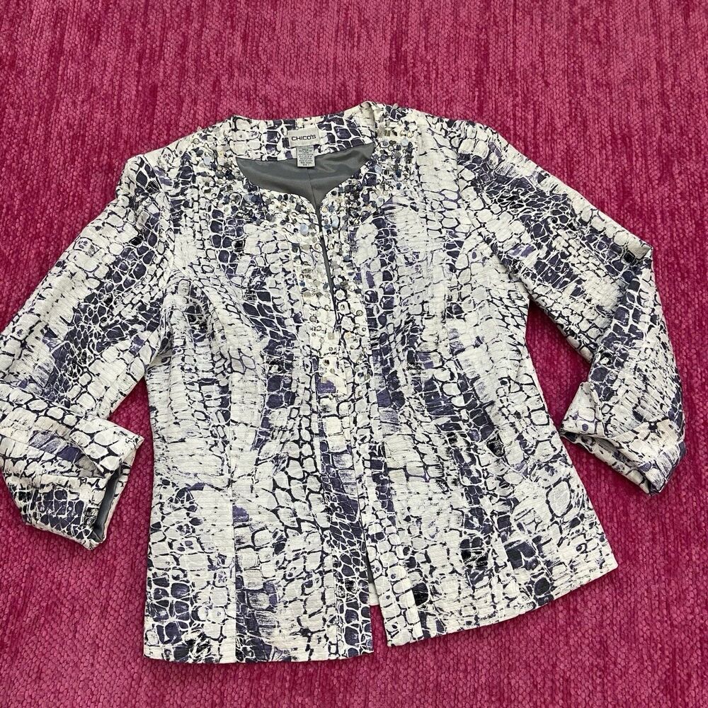 Chico’s Amina Jacket Pretty Python Embellished Jacket Size 1 (Medium/8)